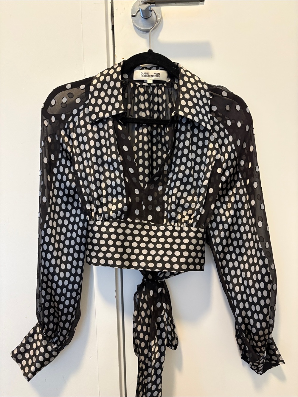Diane Von Furstenberg Polka Dot Crop Blouse
